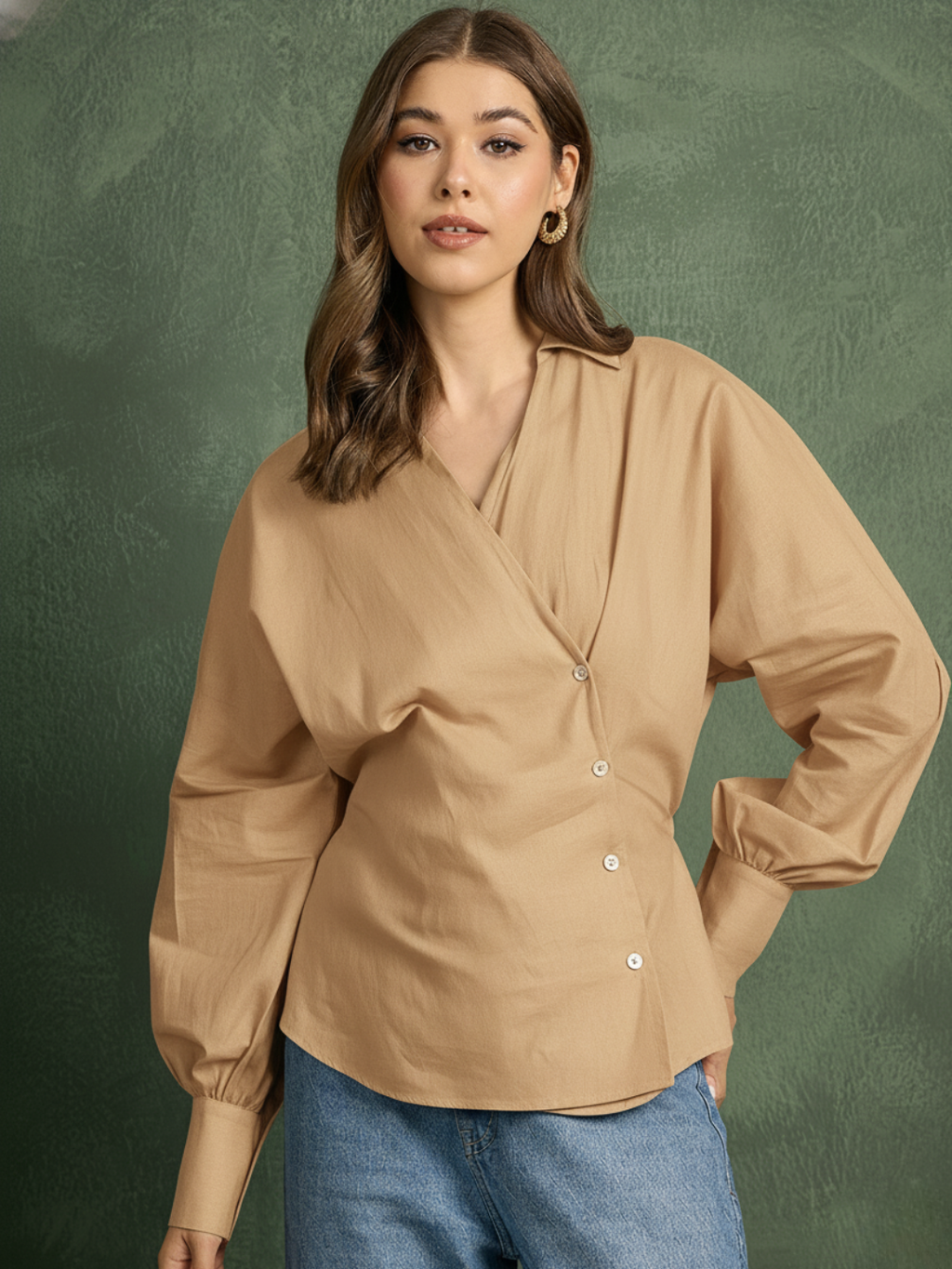 Balloon Sleeves Pure Cotton Shirt - Pinkkup