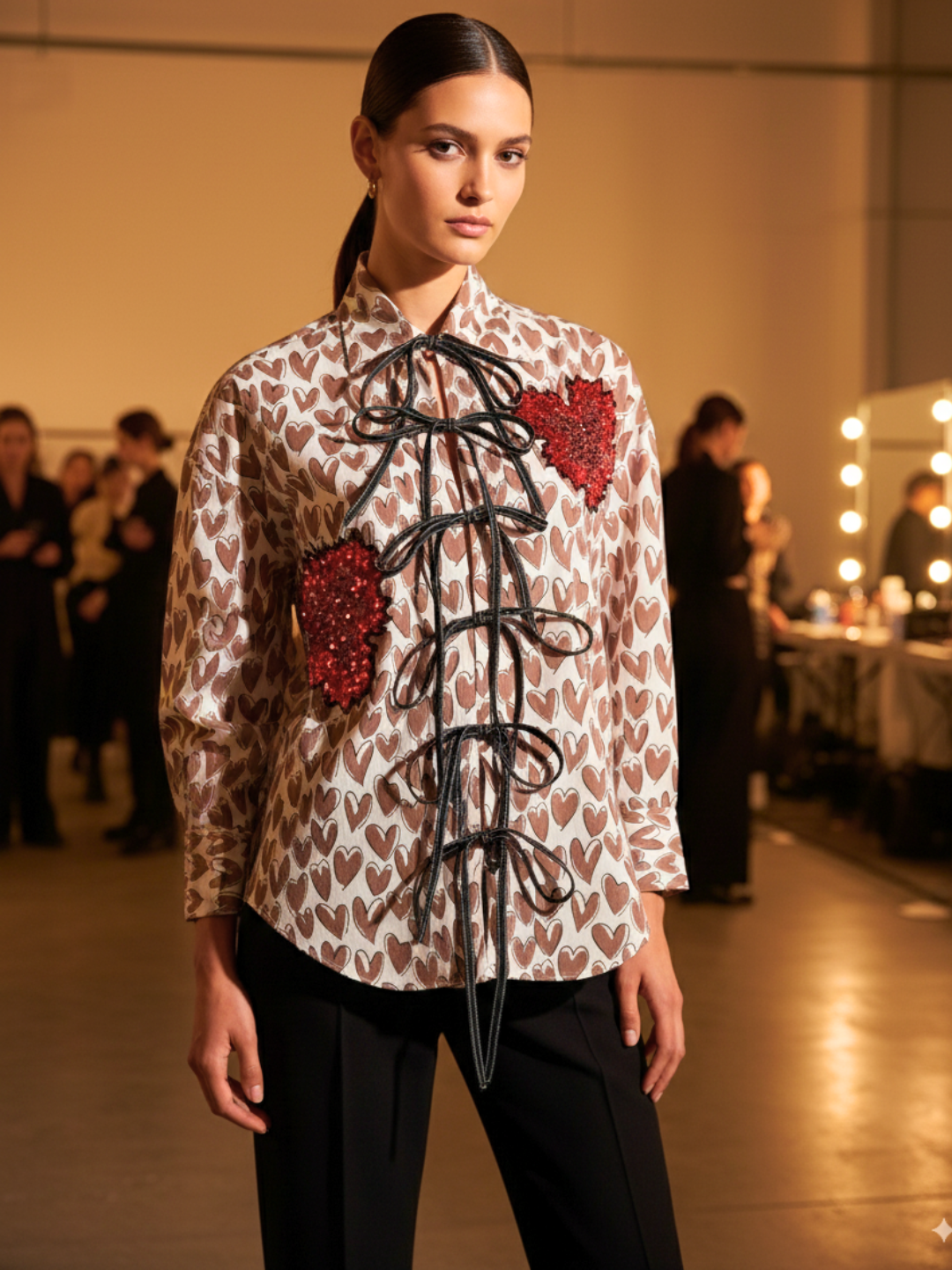 Printed Tie-Up Full Sleeve Sequinned Cotton Shirt - Pinkkup