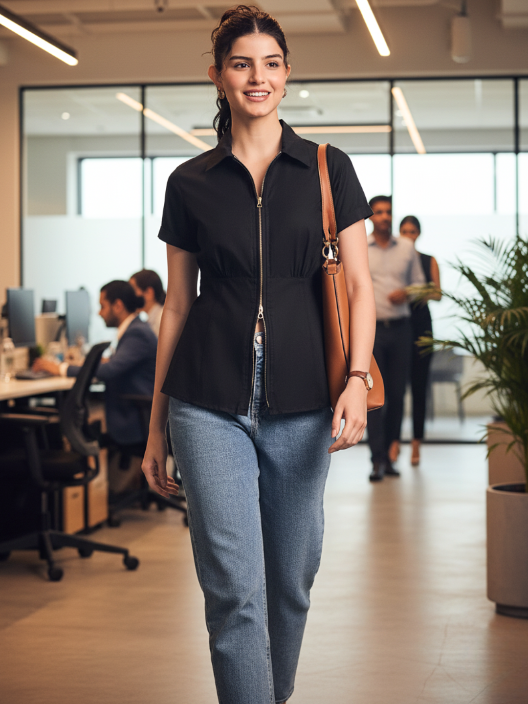 Zip-Through Fitted Cotton Top - Pinkkup