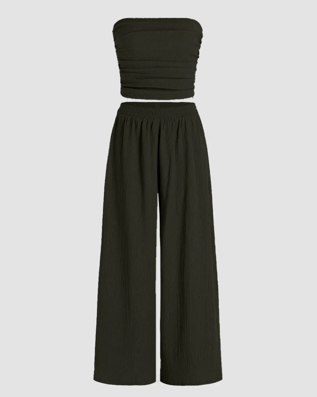 Off Shoulder Crop Top And Wide Leg Pant In Olive Green