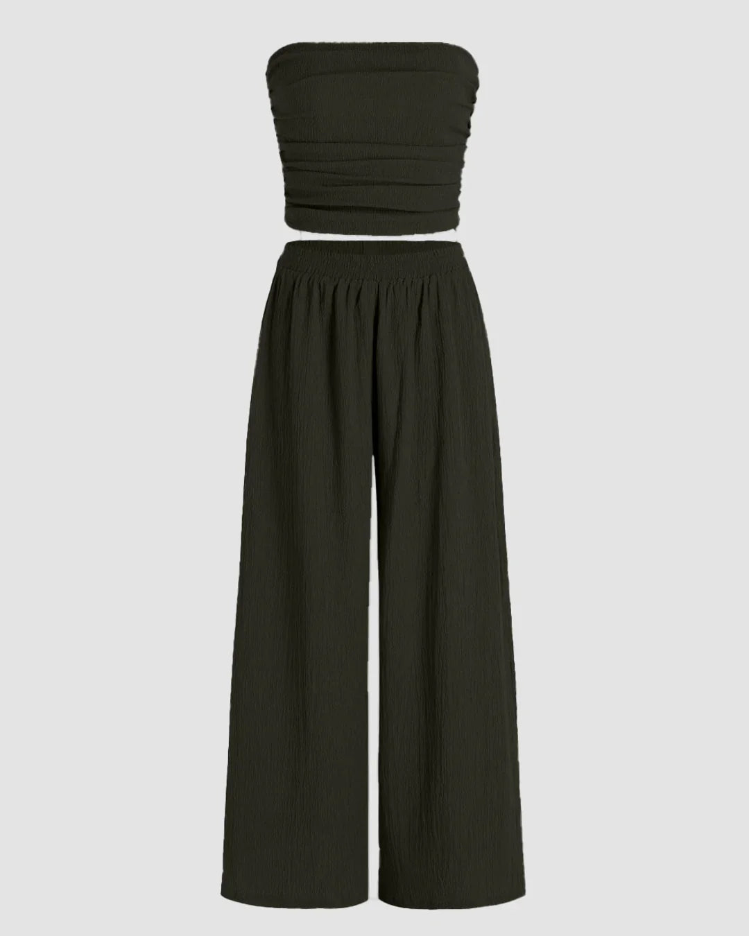 Off Shoulder Crop Top And Wide Leg Pant In Olive Green