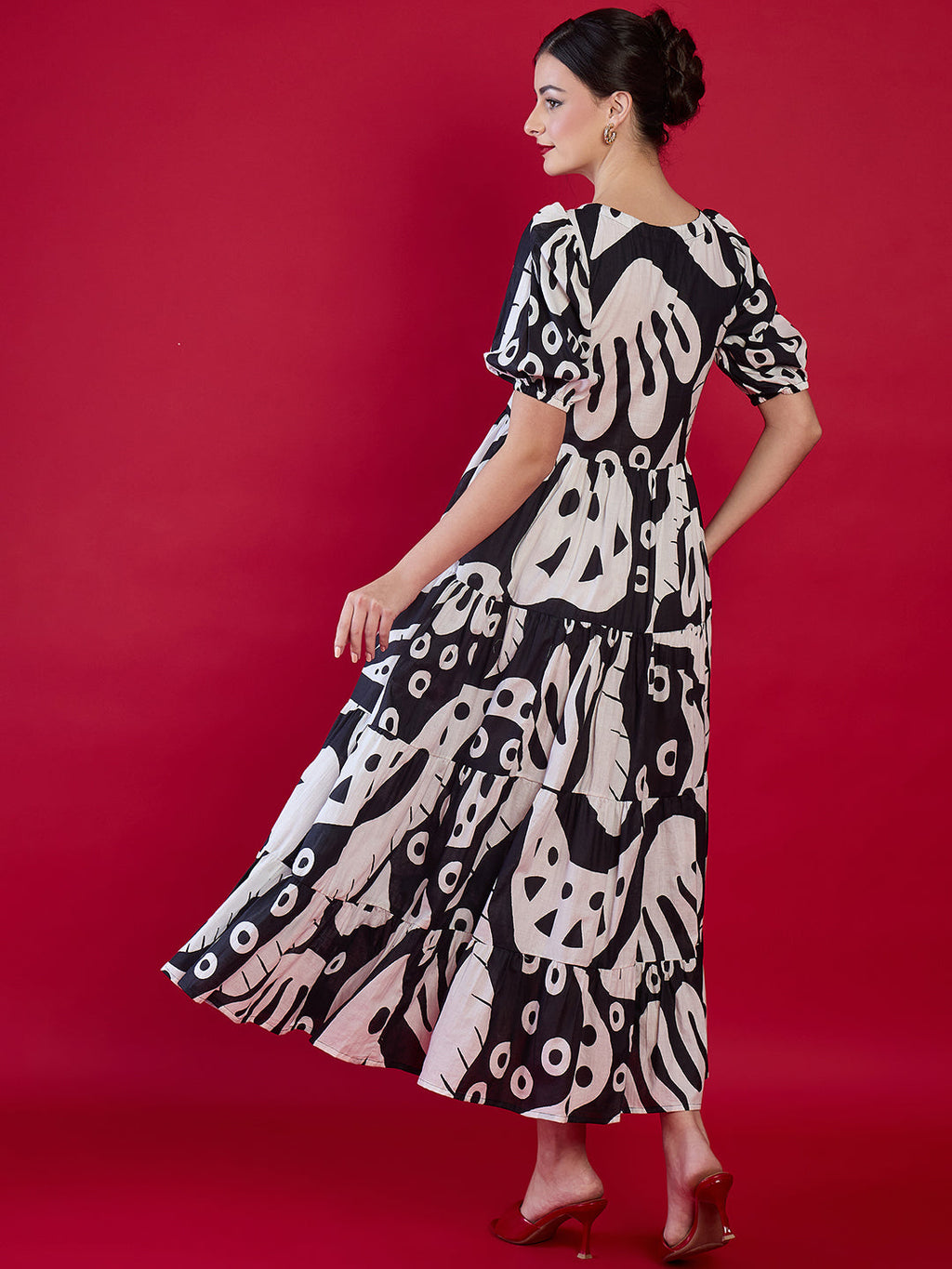 Pure Cotton Neck Tie Up Maxi Dress