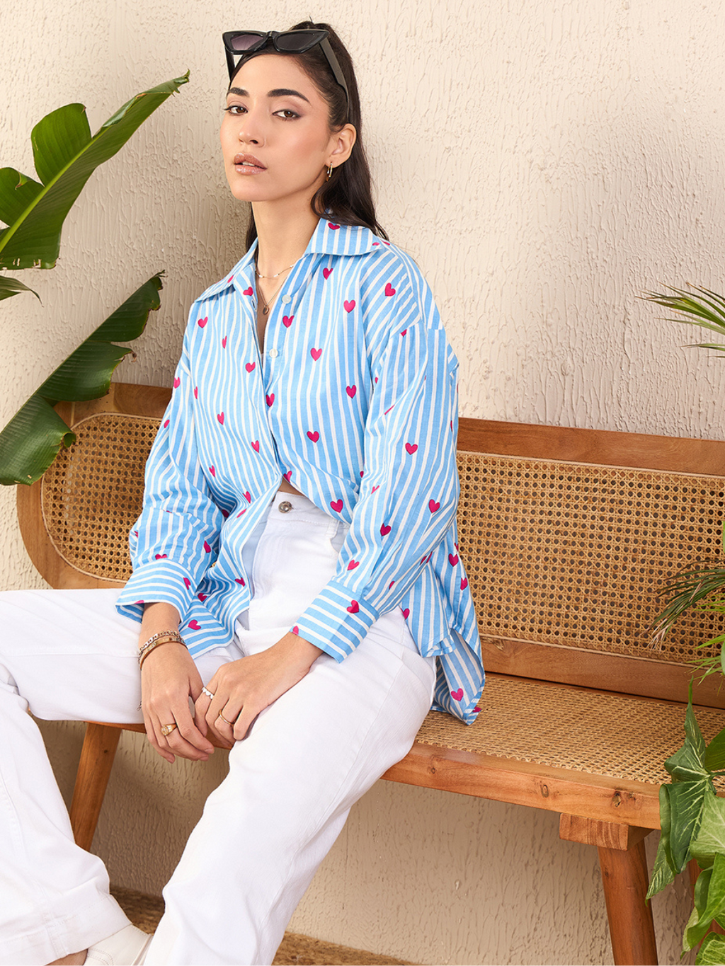 Printed Asymmetrical Cotton Shirt - Pinkkup
