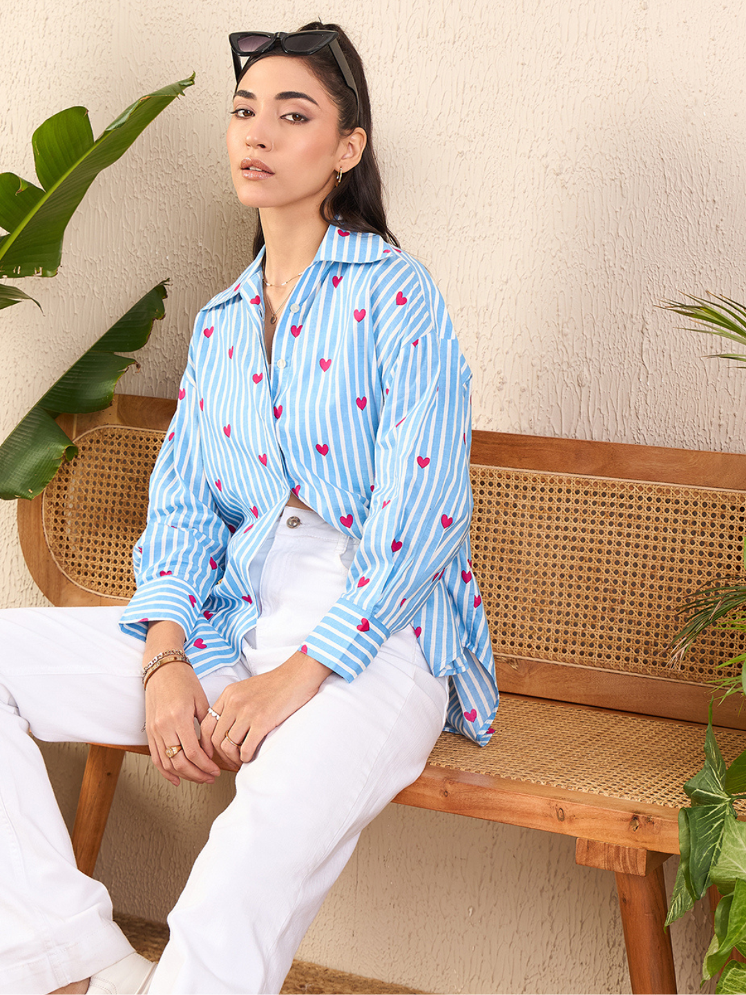 Printed Asymmetrical Cotton Shirt - Pinkkup