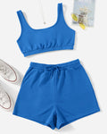 Loungewear Basics Solid Color Shorts With crop Top In Blue