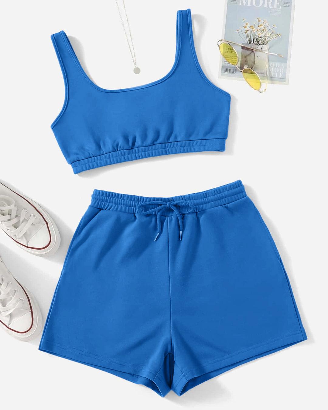 Loungewear Basics Solid Color Shorts With crop Top In Blue