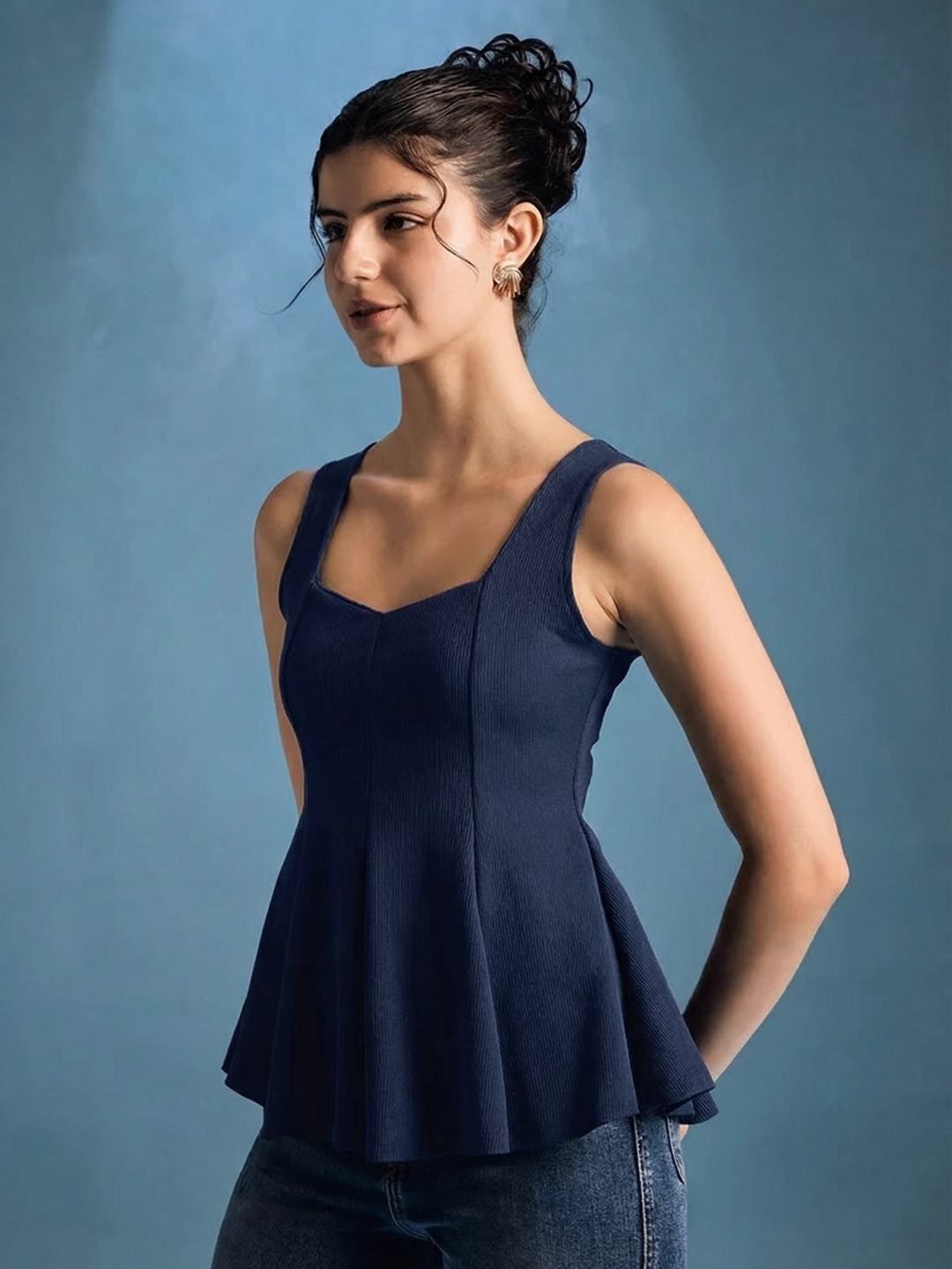 Stretchable Ribbed Peplum Top