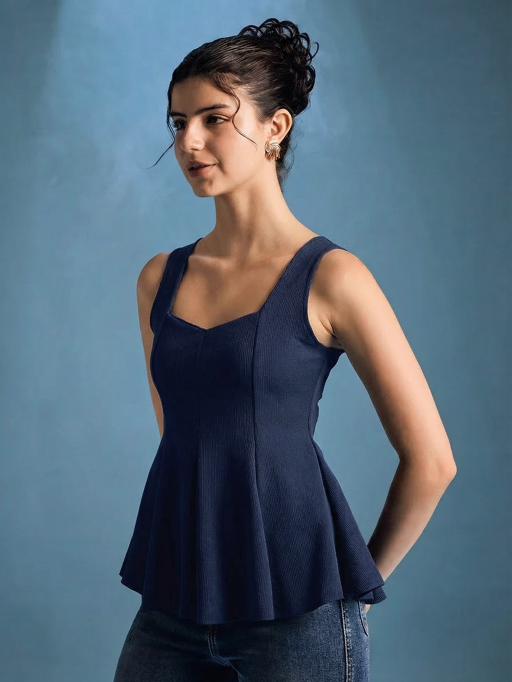 Stretchable Ribbed Peplum Top