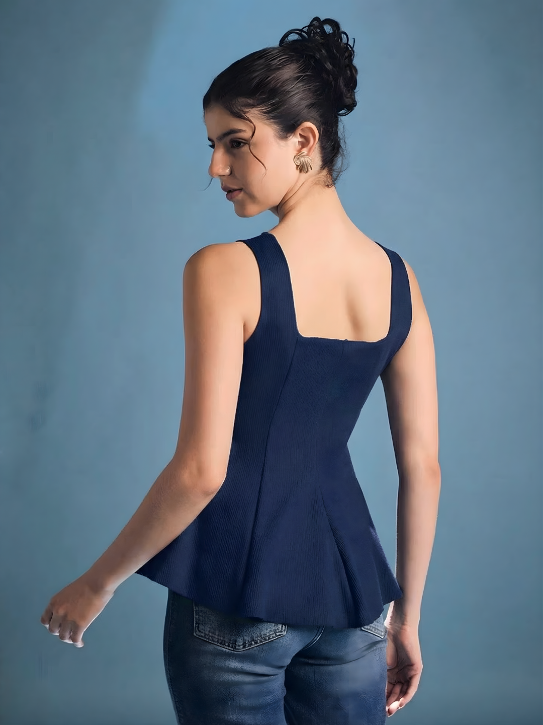 Stretchable Ribbed Peplum Top
