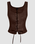 Lace Up Front Fitted Sleeveless Top in Brown
