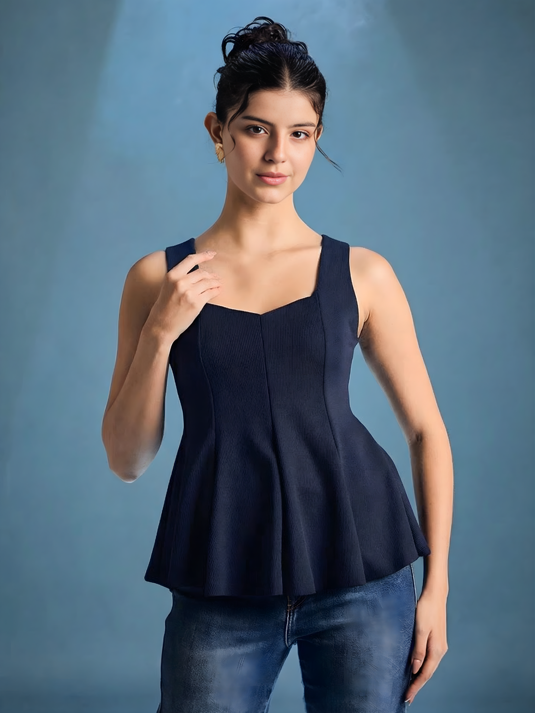 Stretchable Ribbed Peplum Top - Pinkkup