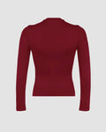 Stretch Fit Long Sleeve Crop Tee In Burgundy