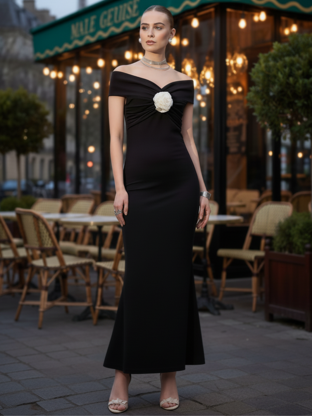 Stretchable Off Shoulder Rose Dress - Pinkkup