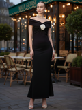 Stretchable Off Shoulder Rose Dress - Pinkkup