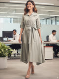 Cotton Asymmetrical Contrast Stitch Shirt Dress - Pinkkup