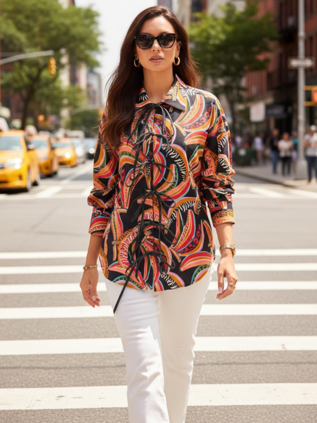 Printed Tie-Up Full Sleeve Cotton Shirt - Pinkkup
