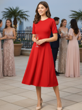 Stretchable Flared-Skirt Ribbed Dress - Pinkkup