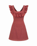 Polka Dot U-neckline Ruffled A-line Mini Dress