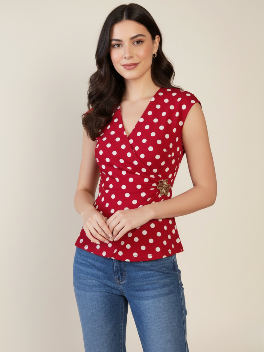 Stretchable Gold Accent Wrap Top