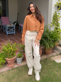 Cropped Cotton Shirt with Pocket - Pinkkup