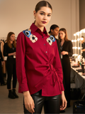 Pure Cotton Tie-Up Sequinned Shirt - Pinkkup