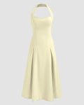 Square Neck Gathered Waist Midi Dress in French Vanilla