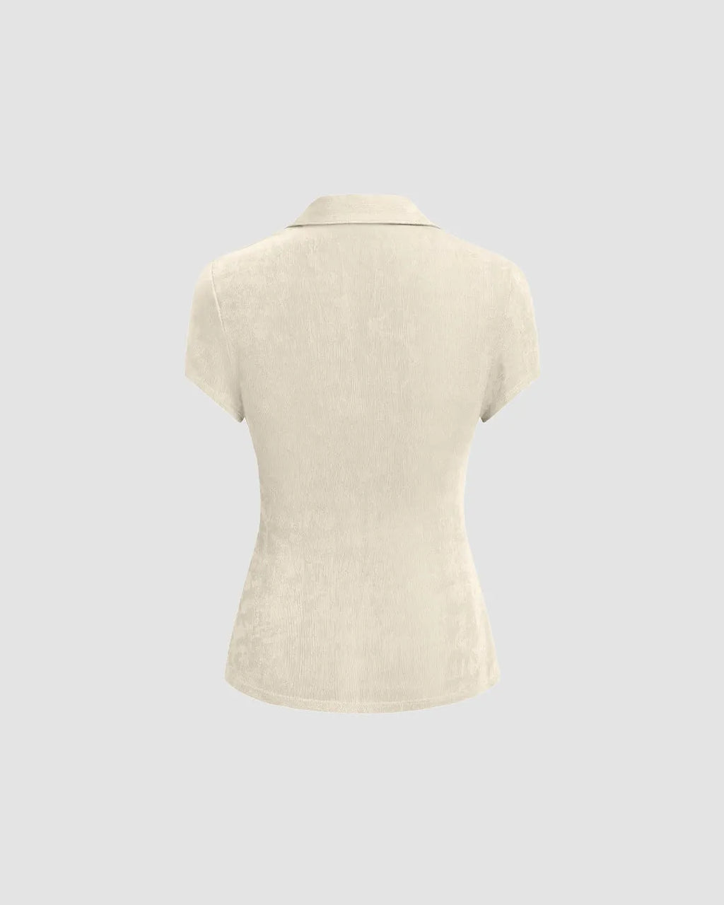 Ruched Front Collared Short Sleeve Top in Beige