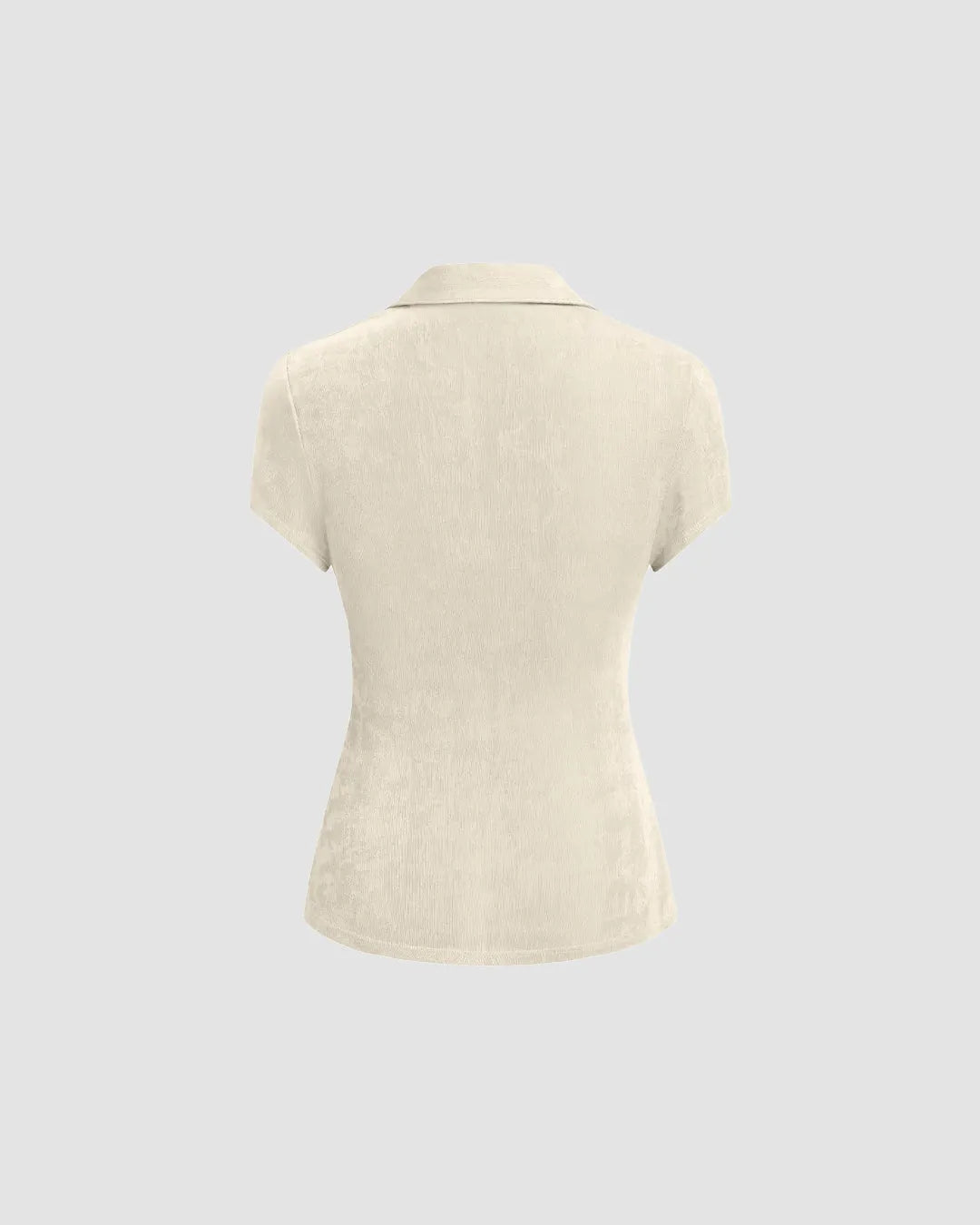 Ruched Front Collared Short Sleeve Top in Beige