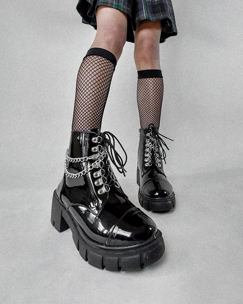 Black Chain Lace up Chunky Oxford Shoe