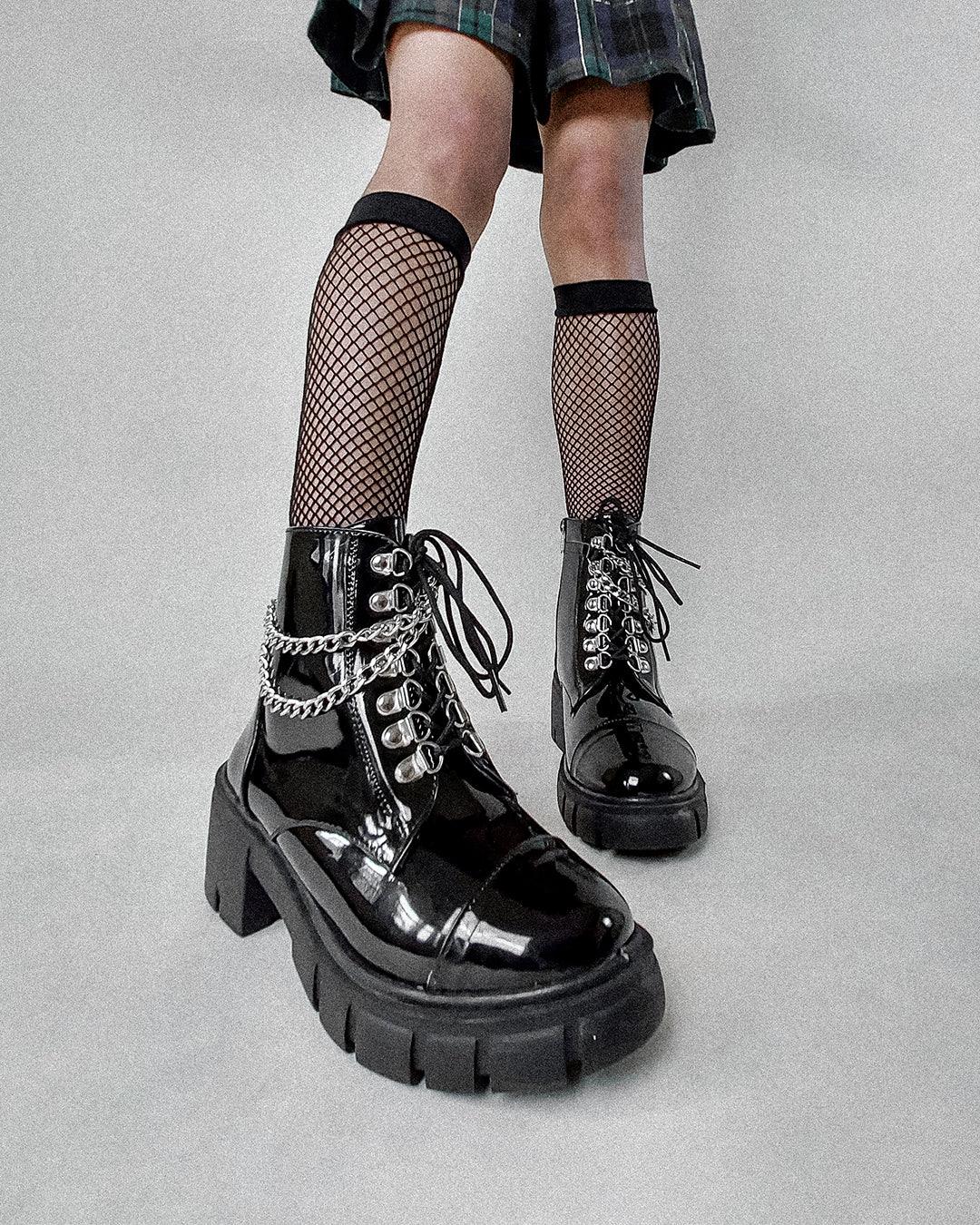 Black Chain Lace up Chunky Oxford Shoe