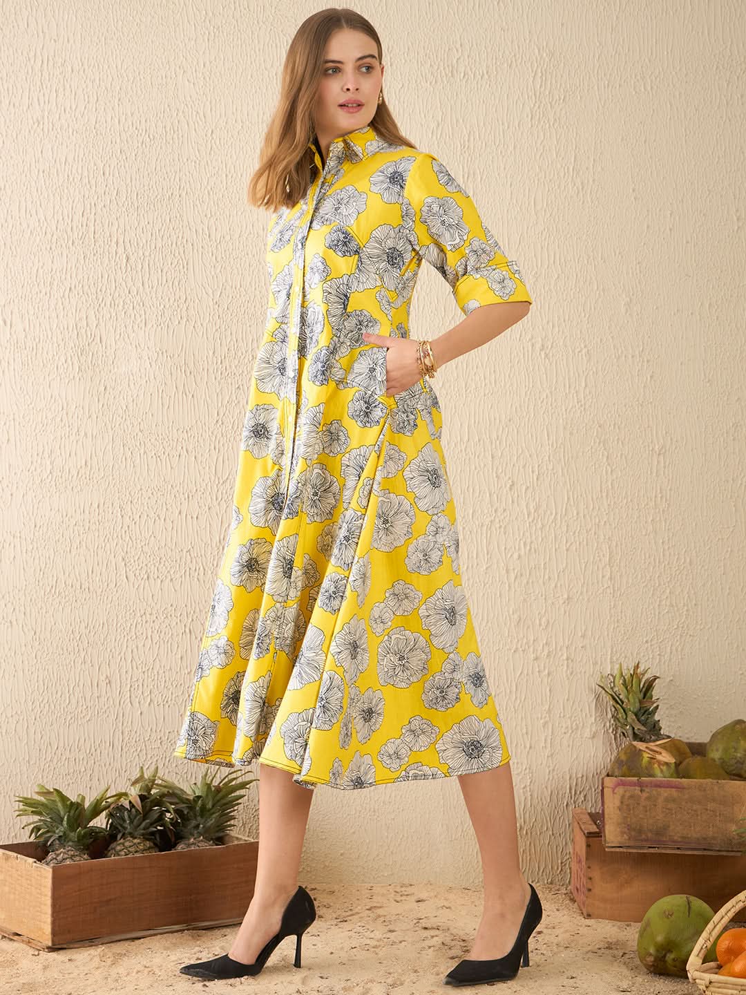 Buttoned Down Cotton Midi Dress