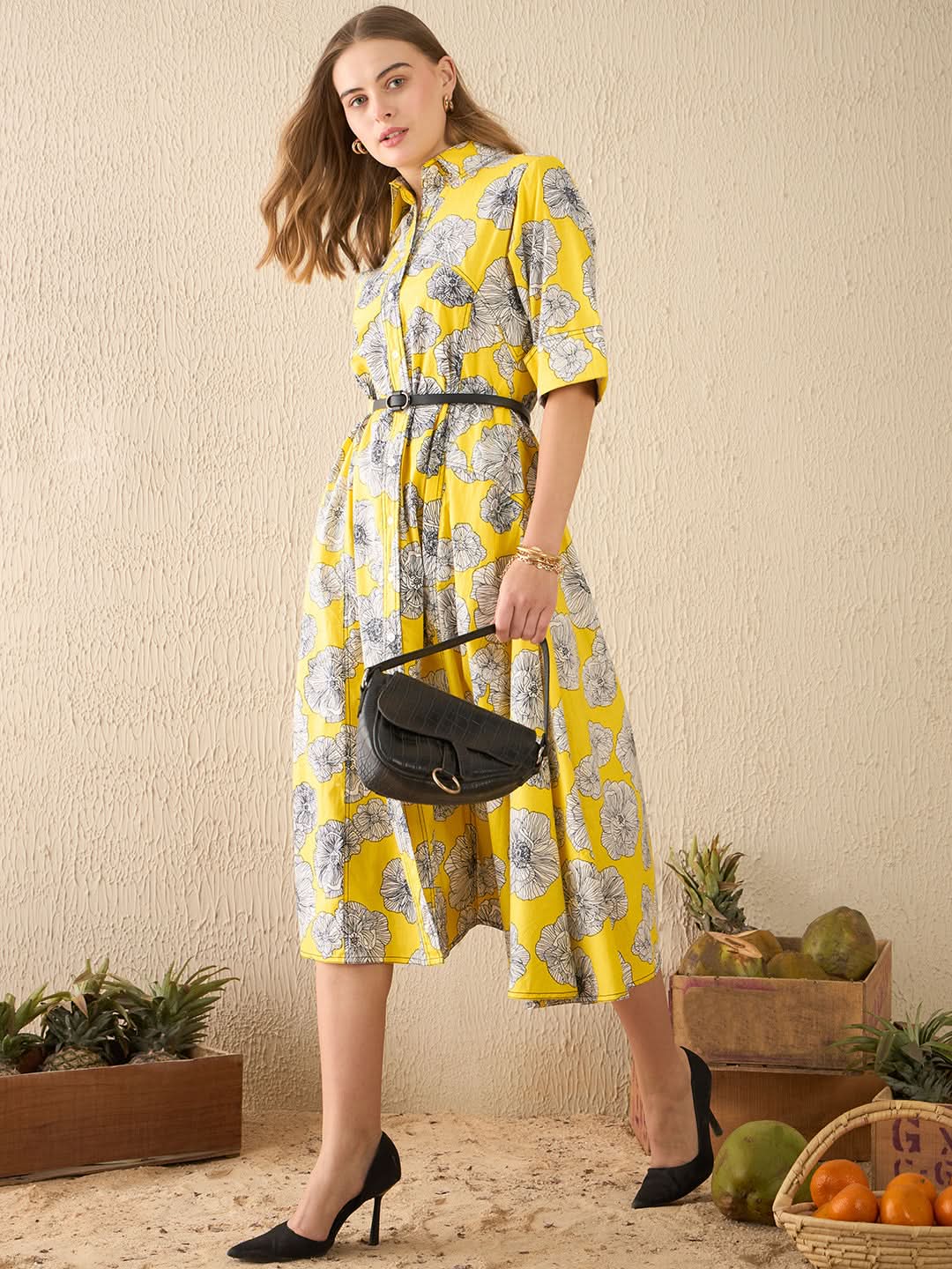 Buttoned Down Cotton Midi Dress