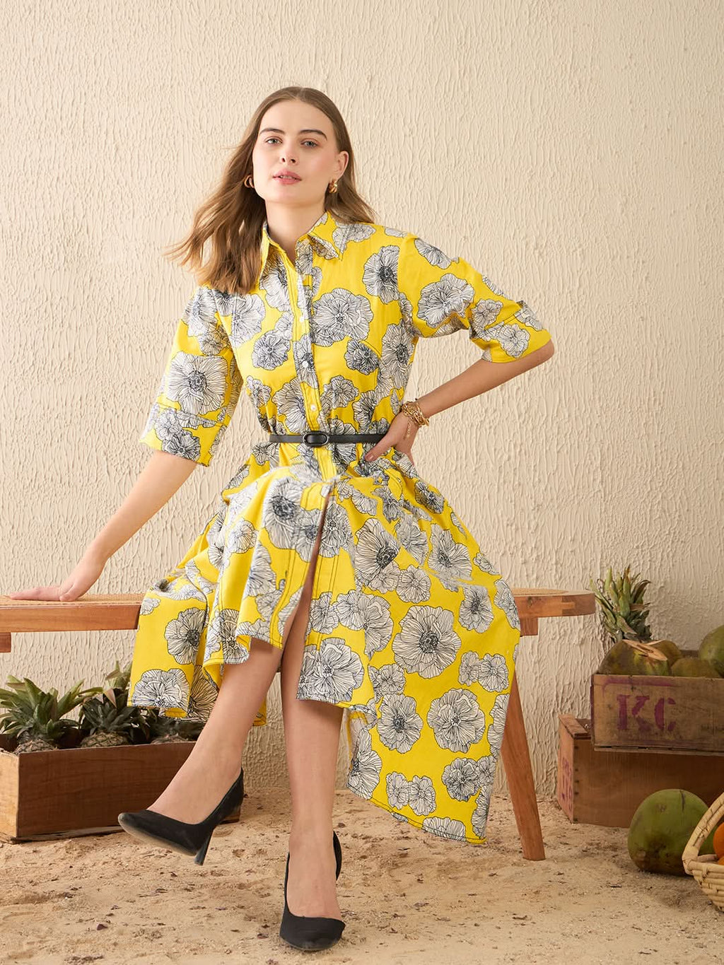 Buttoned Down Cotton Midi Dress