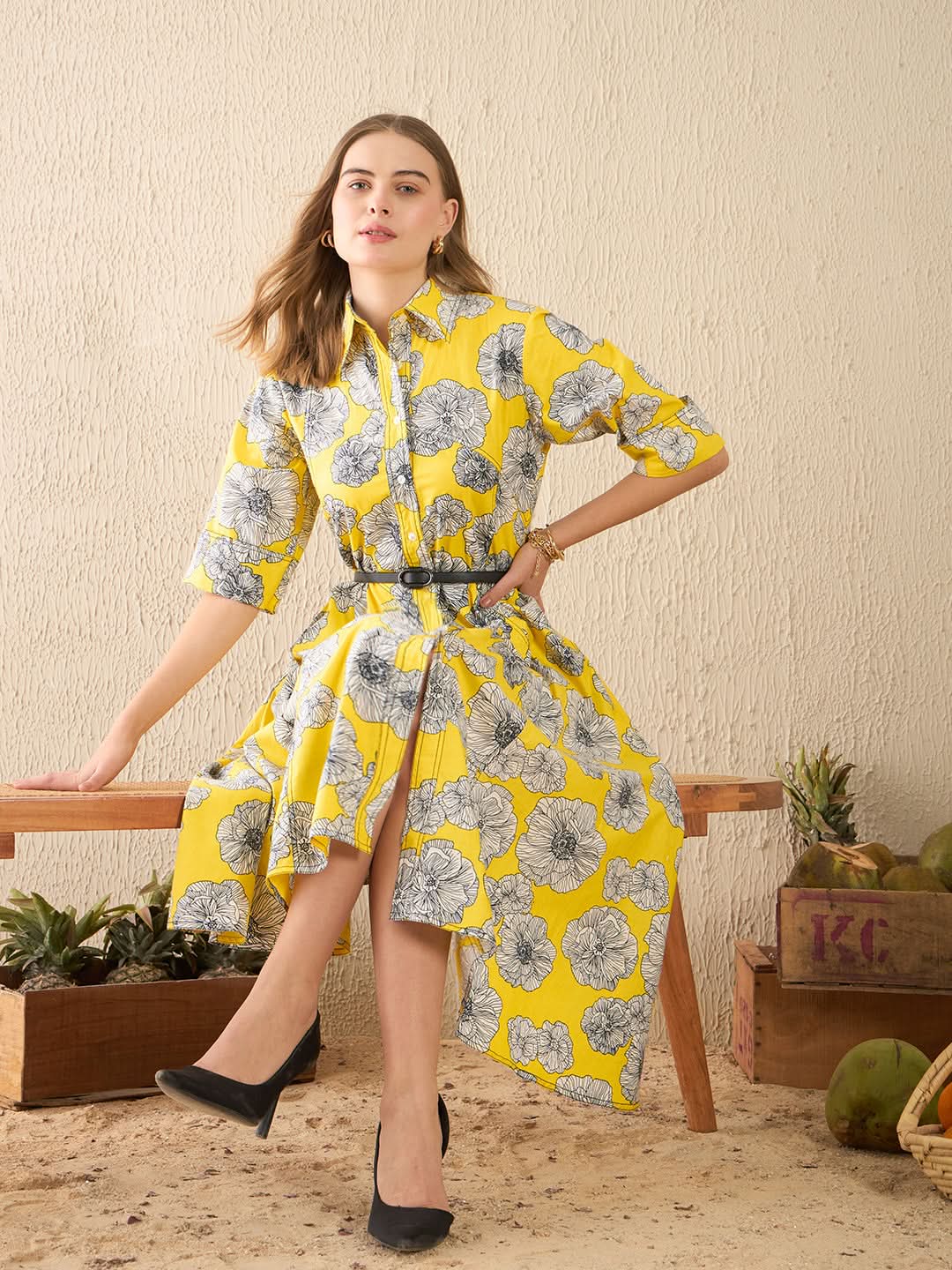 Buttoned Down Cotton Midi Dress