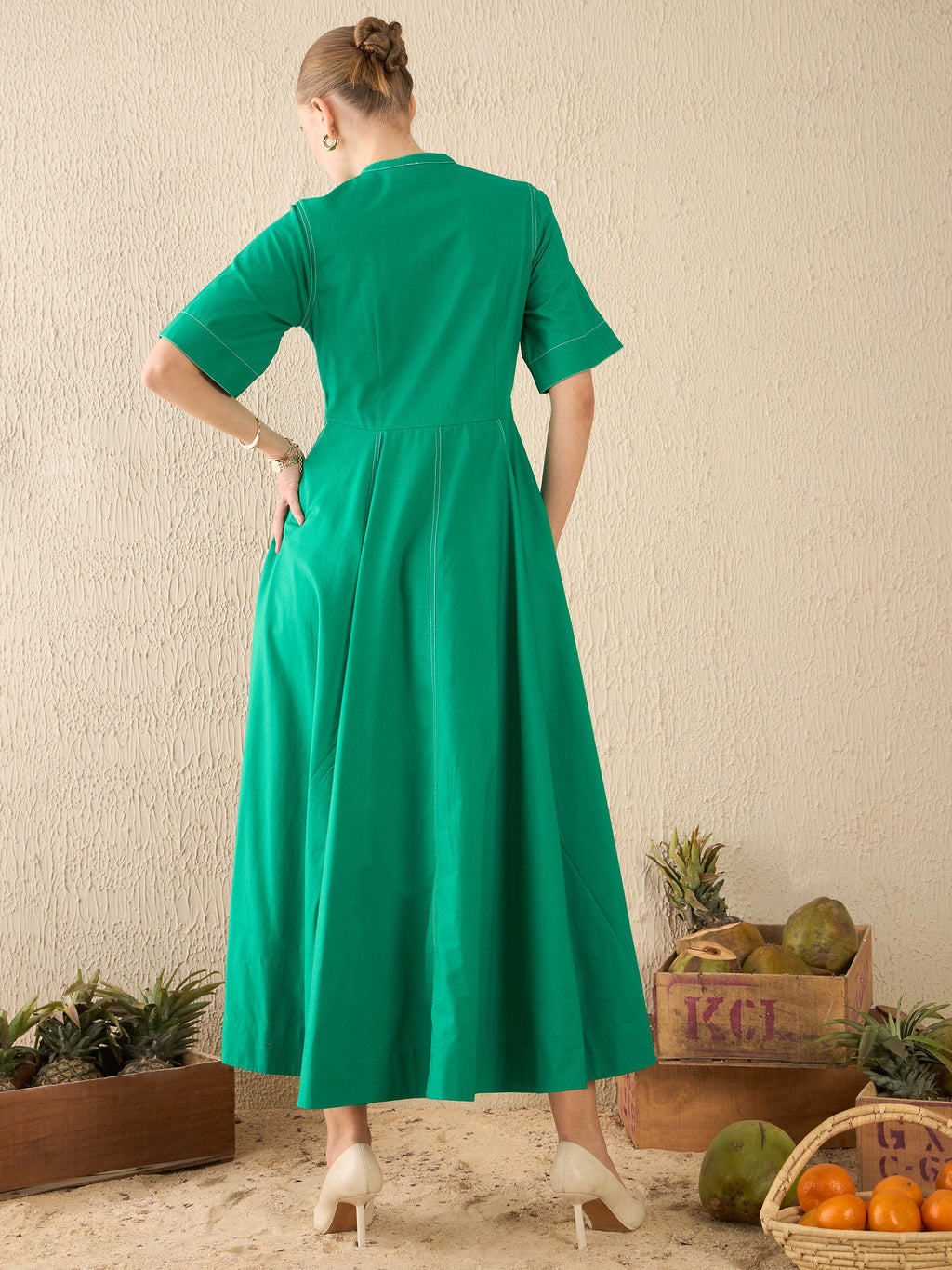 Corset Panelled Midi Cotton Dress
