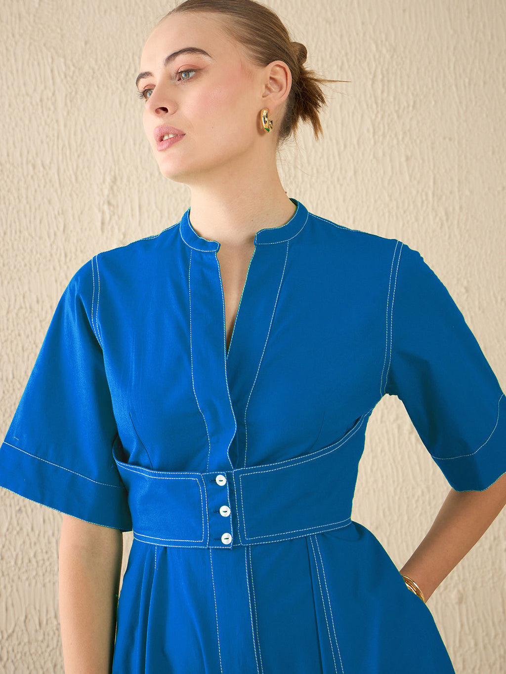 Corset Panelled Midi Cotton Dress
