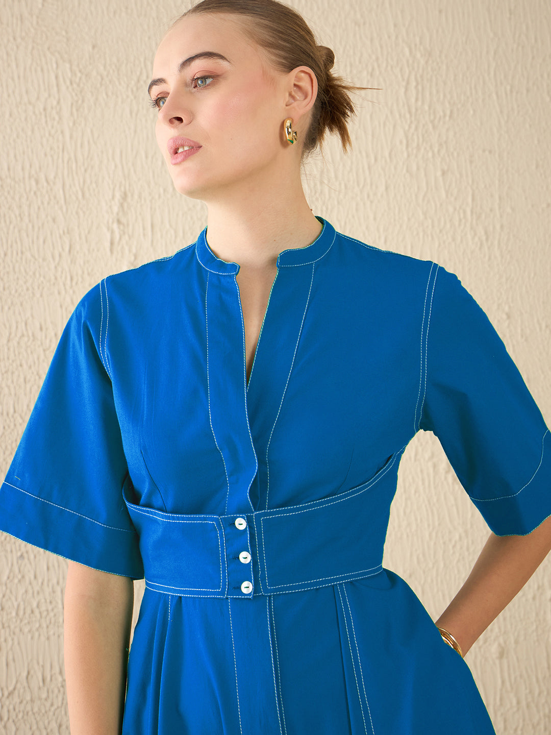 Corset Panelled Midi Cotton Dress