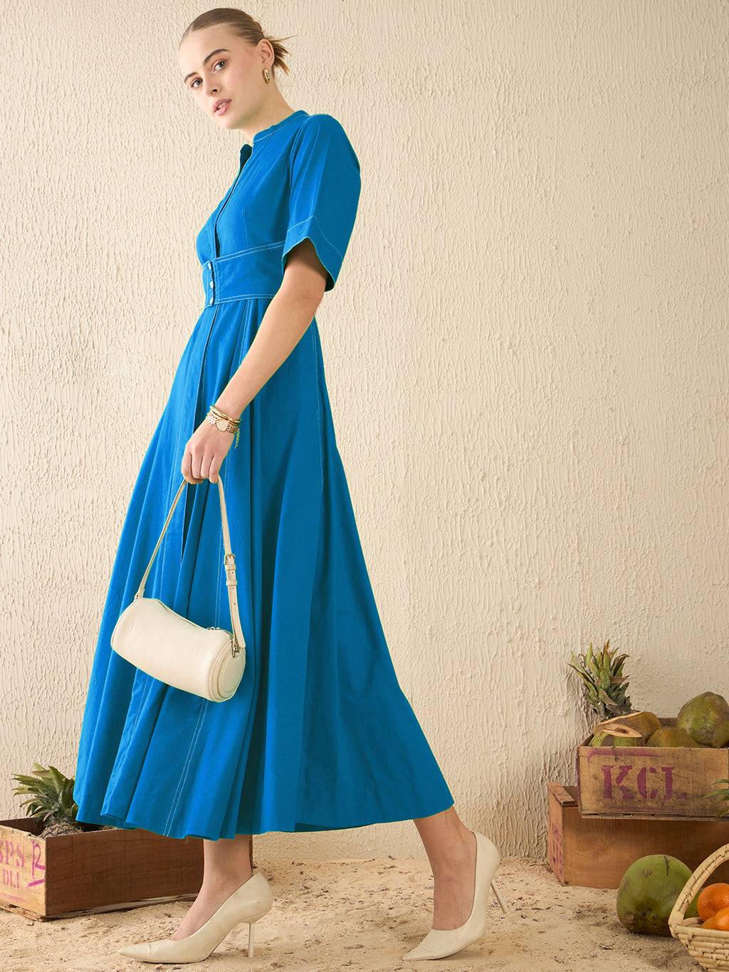 Corset Panelled Midi Cotton Dress