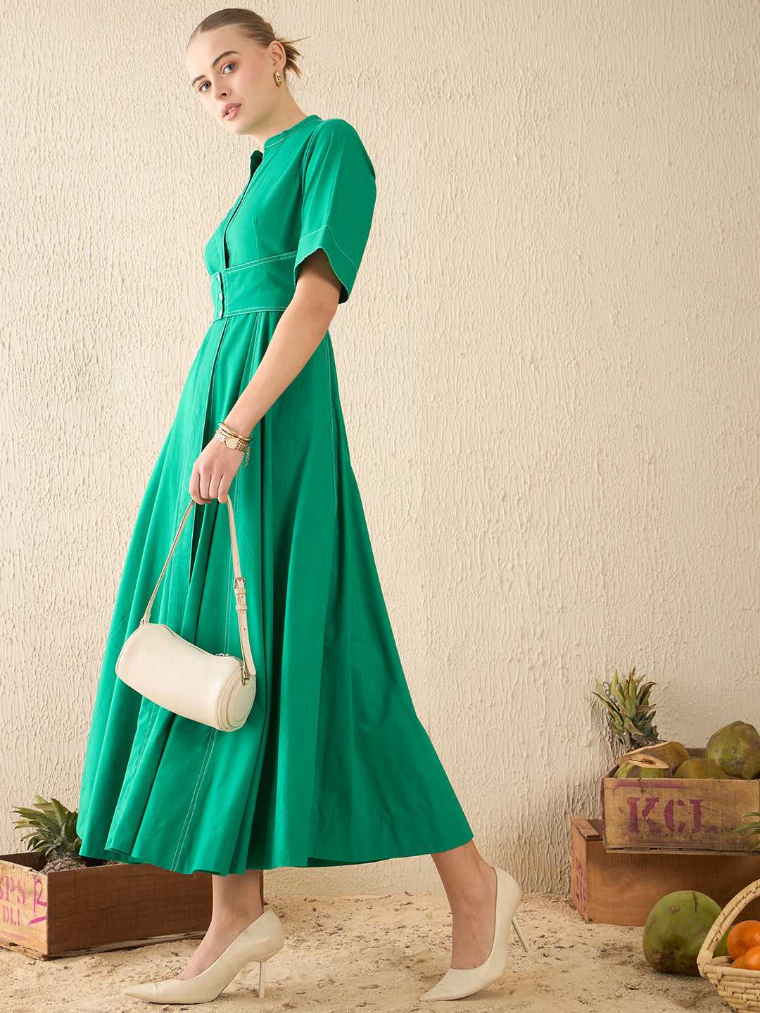 Corset Panelled Midi Cotton Dress