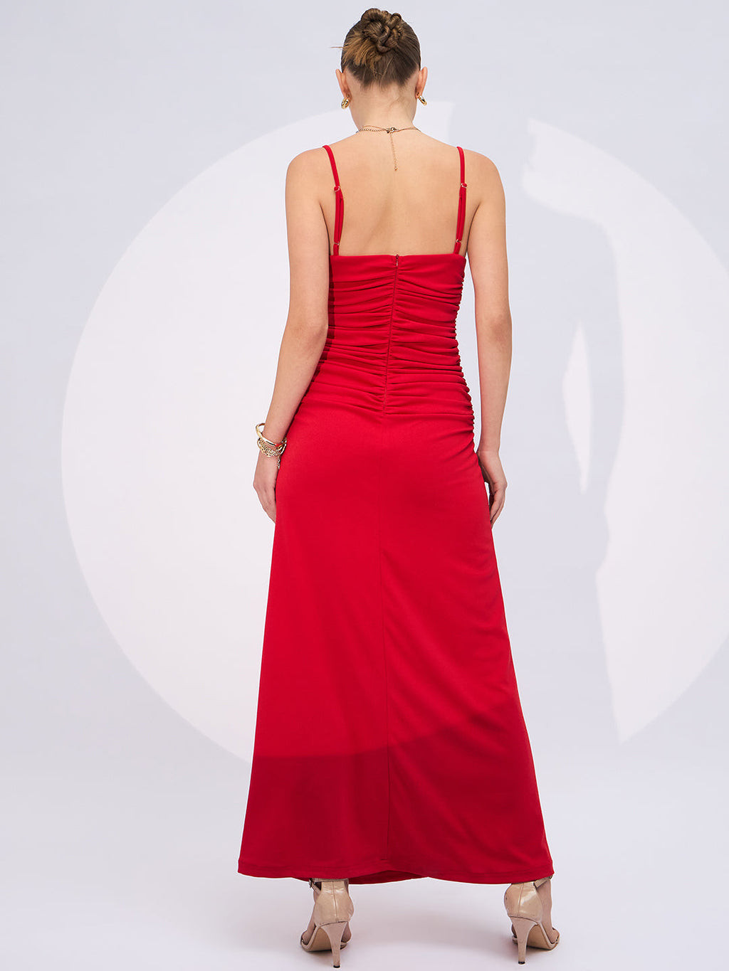 Stretchable Ruched Rosette Maxi Dress
