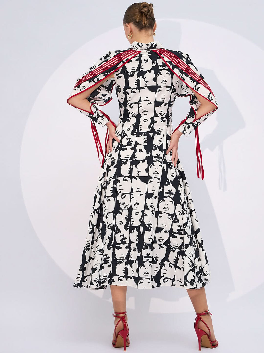 Cotton Cape Sleeves Midi Dress