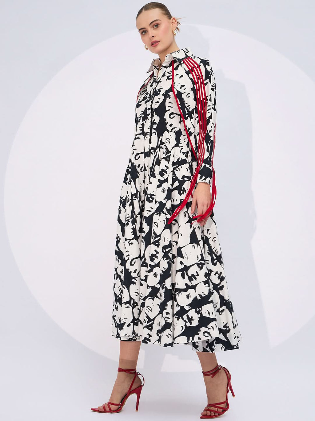 Cotton Cape Sleeves Midi Dress