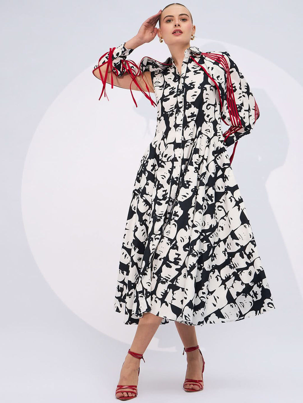 Cotton Cape Sleeves Midi Dress