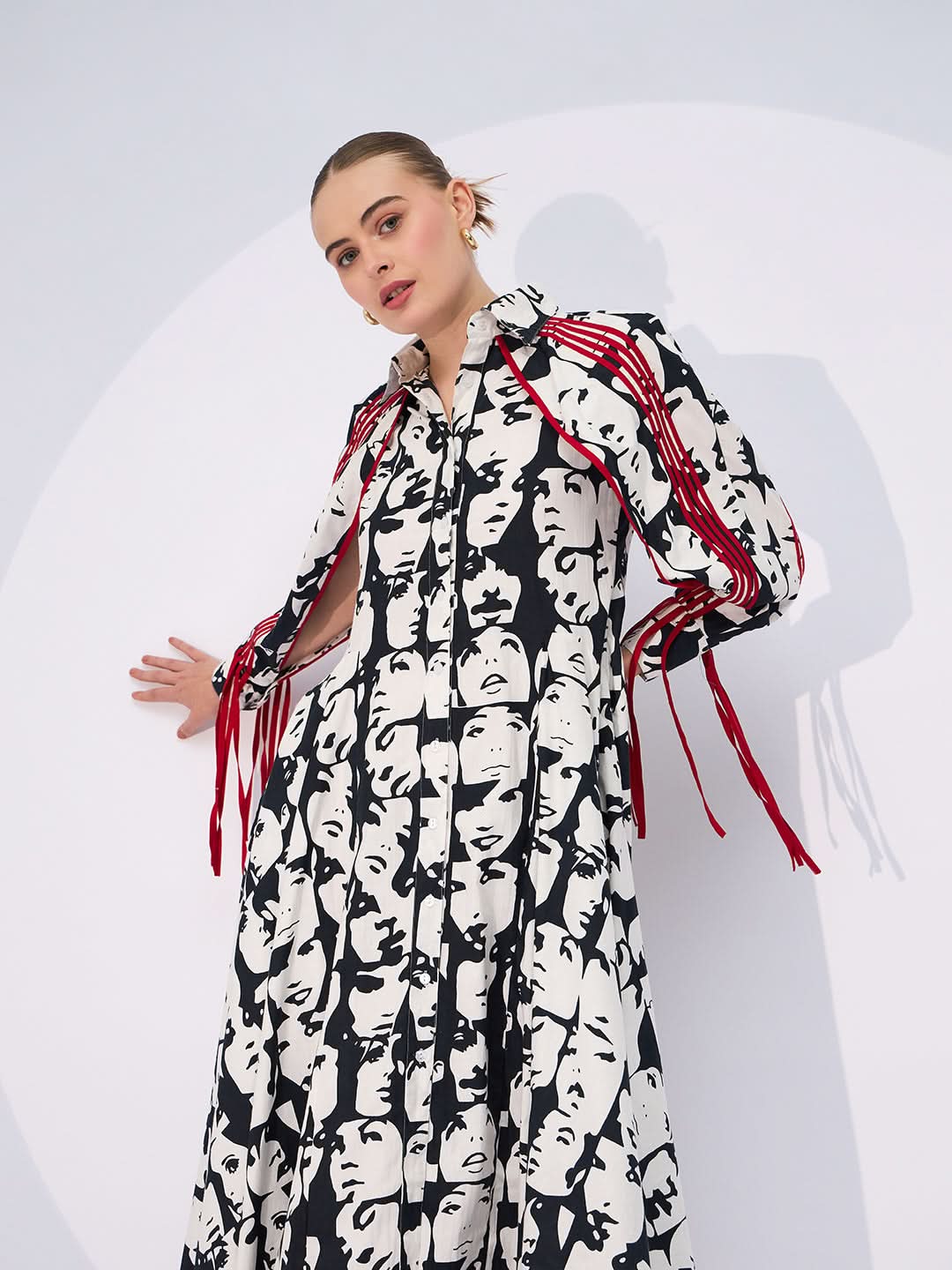Cotton Cape Sleeves Midi Dress