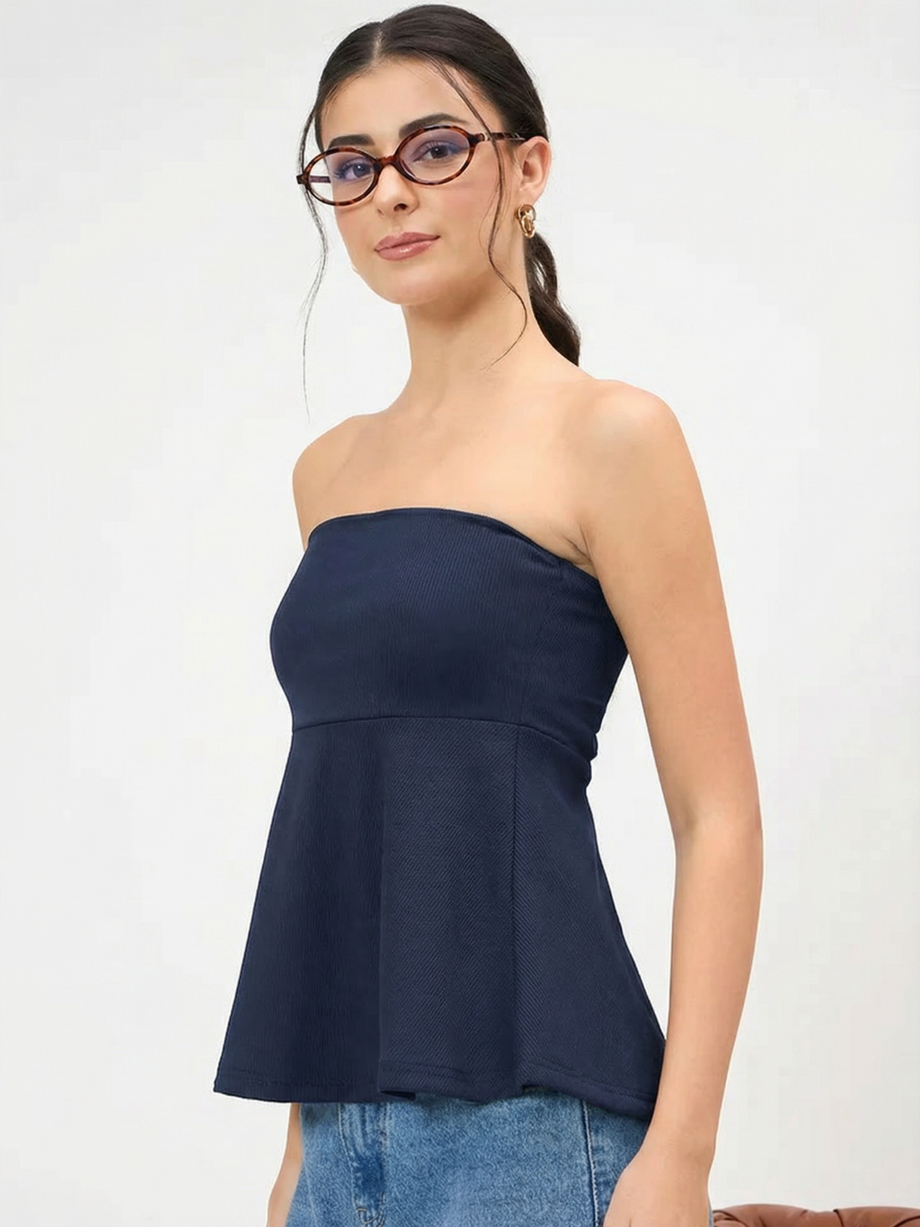 Ribbed Bandeau Peplum Top