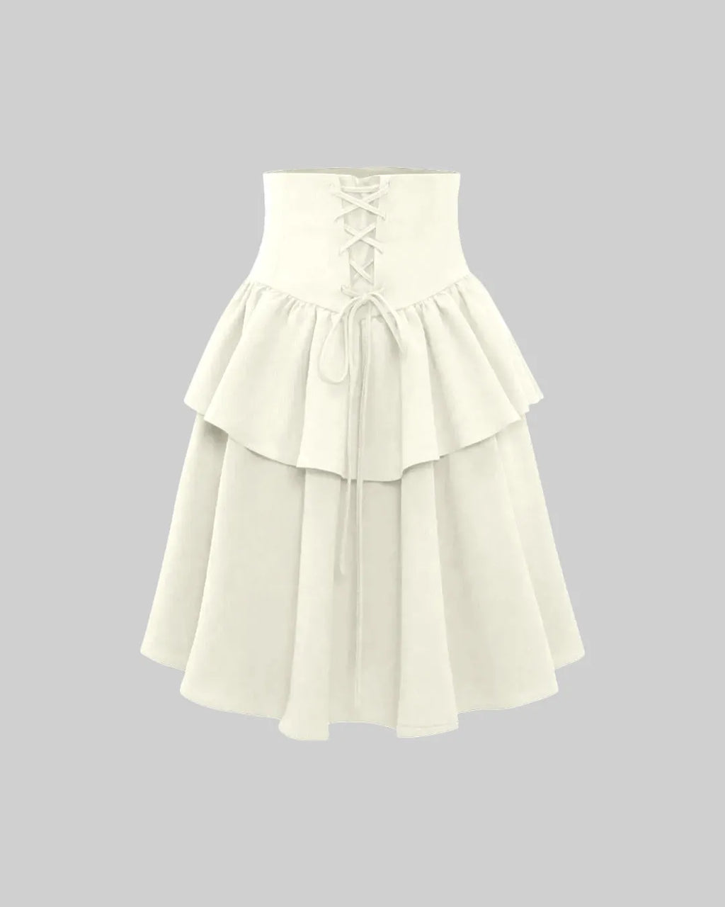 Solid Color Criss Cross Strap Ruffle Skirt In Cream