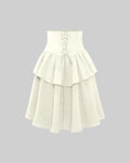 Solid Color Criss Cross Strap Ruffle Skirt In Cream