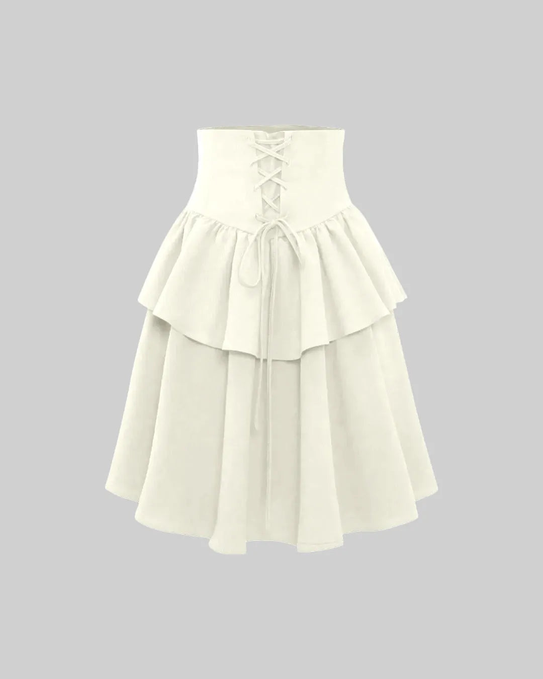 Solid Color Criss Cross Strap Ruffle Skirt In Cream