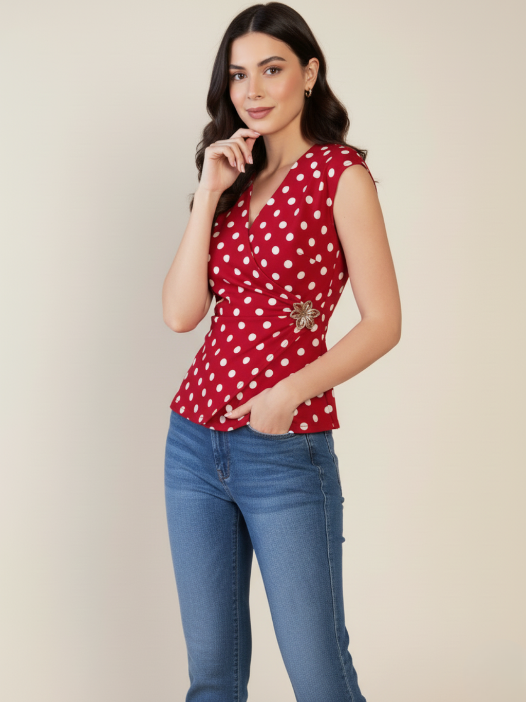Stretchable Gold Accent Wrap Top