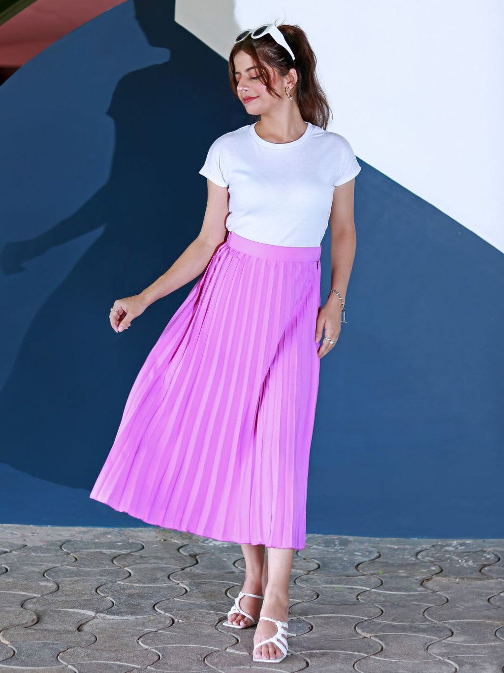 Pleated Midi Skirt - Pinkkup